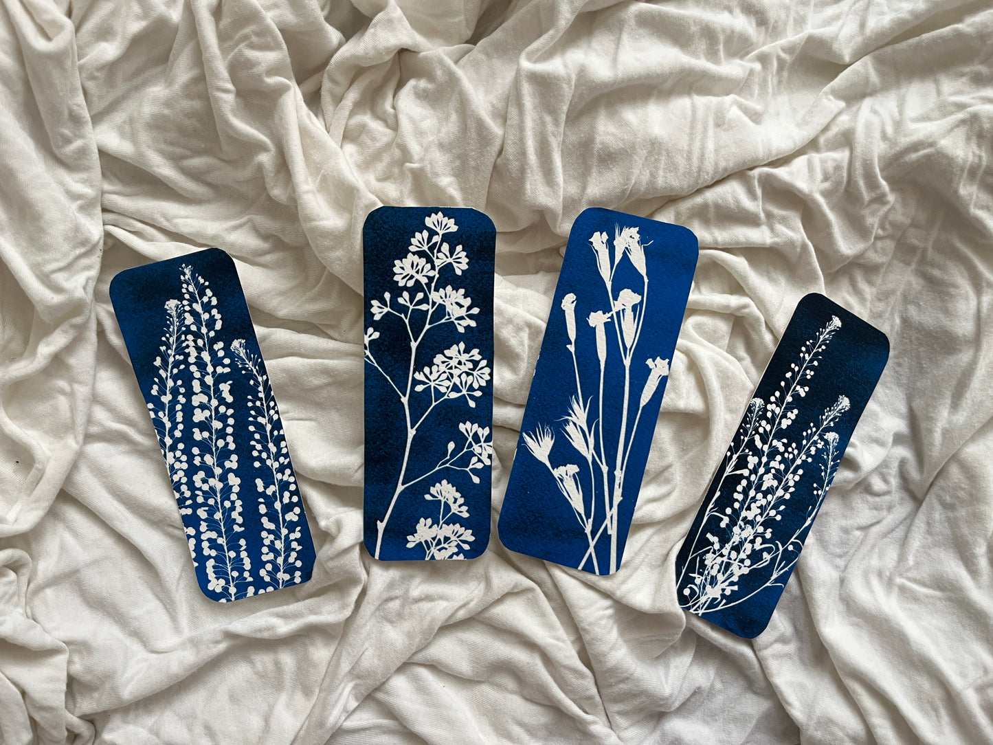 Cyanotype Prints Flower Bookmarks • Set of 5